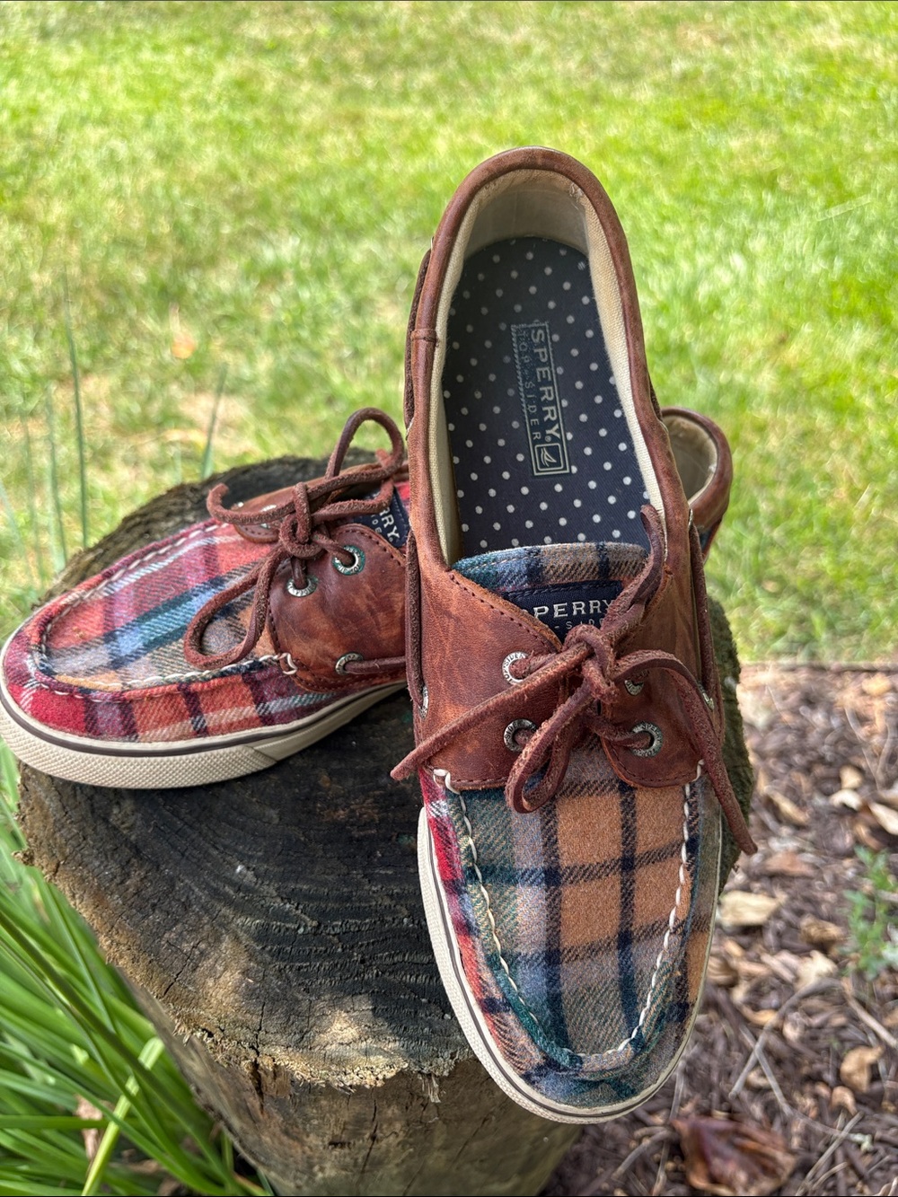 Sperry Plaid Canvas & Brown Suede Women’s Boat Shoes